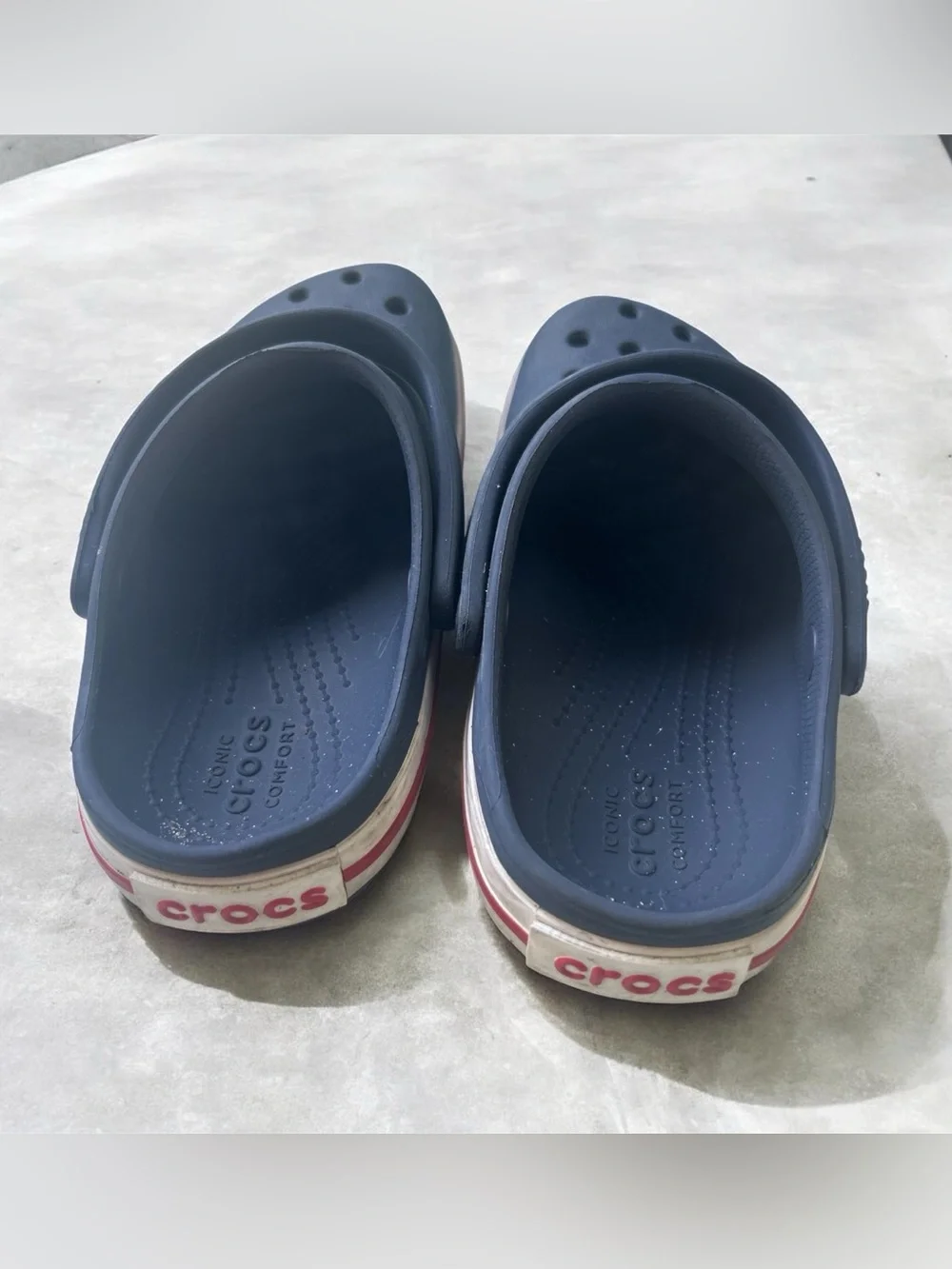Crocs Crocband Kids Clog Navy Blue Sporty Stripe Shoes Size 12 Slip On Sandals